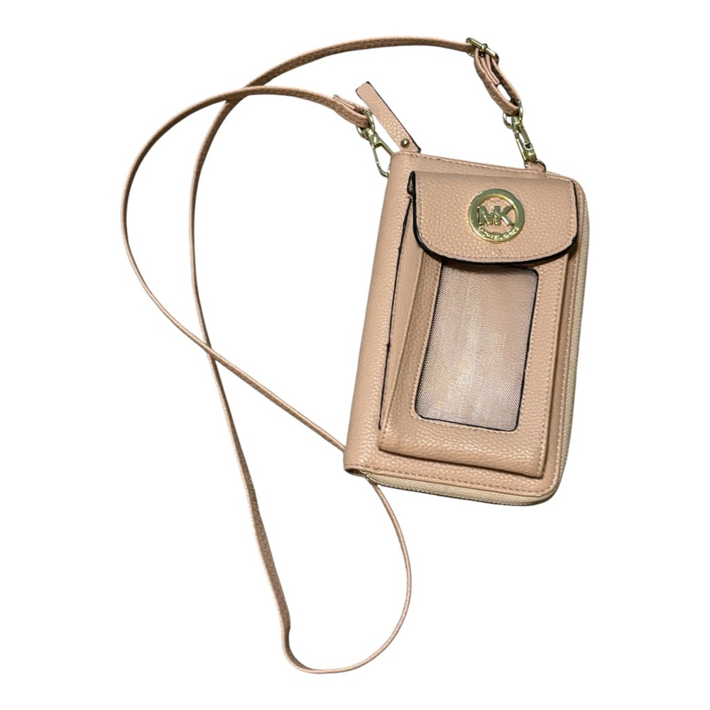 Leather Crossbody Phone Wallet in Beige